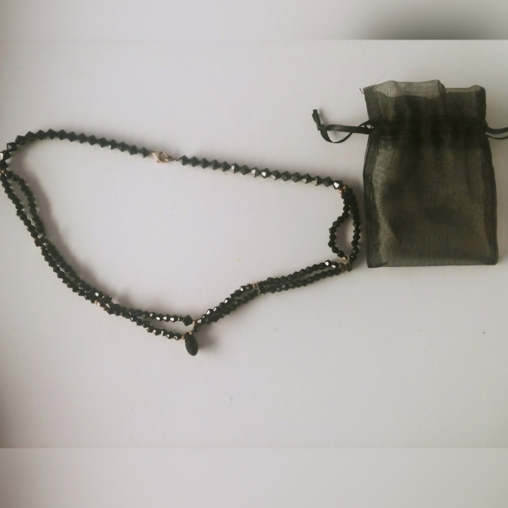 BOGO FREE! Jet Black Crystal Beaded Necklace | Handmade - Picture 2 of 5